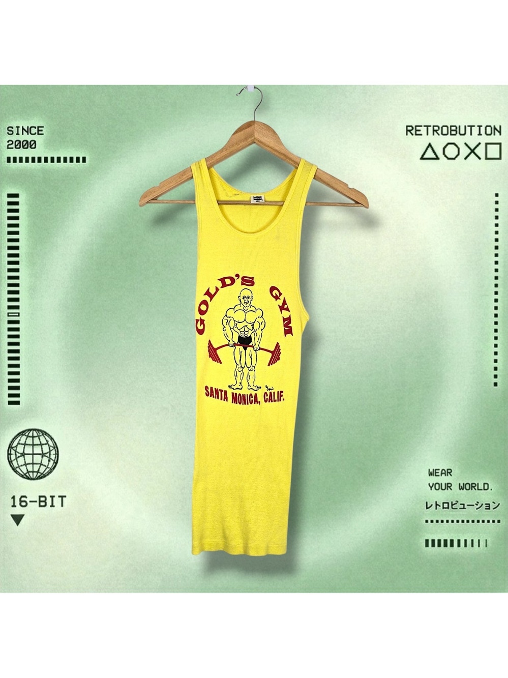 Vintage 70s Golds Gym Graphic Stringer Tank Top Shirt Yellow Size M